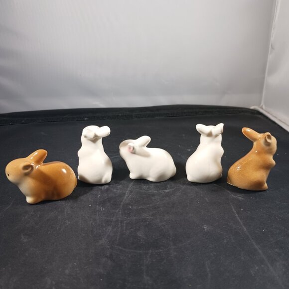 Mini Ceramic 2in Brown/White Bunny Rabbits Easter Decor Dollhouse Village - Picture 7 of 7